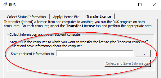 R U S Transfer License Tab Collect Information