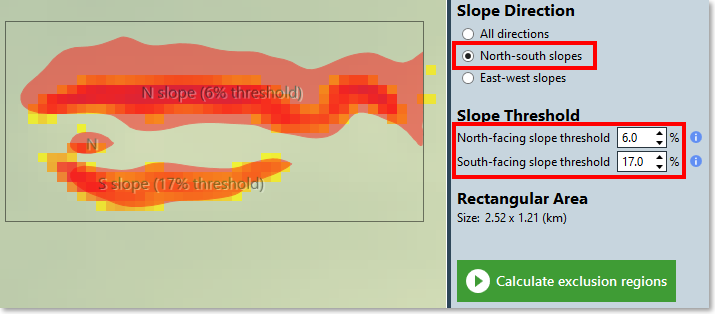 Separate north and south slope thresholds