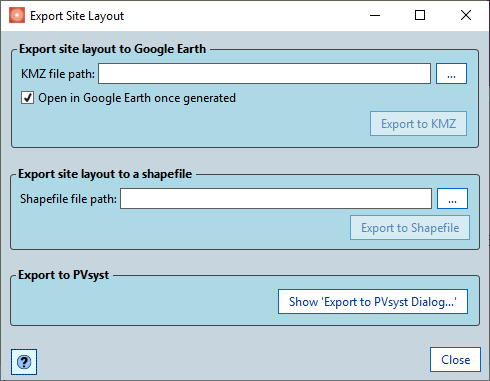 Export Site Layout Dialog