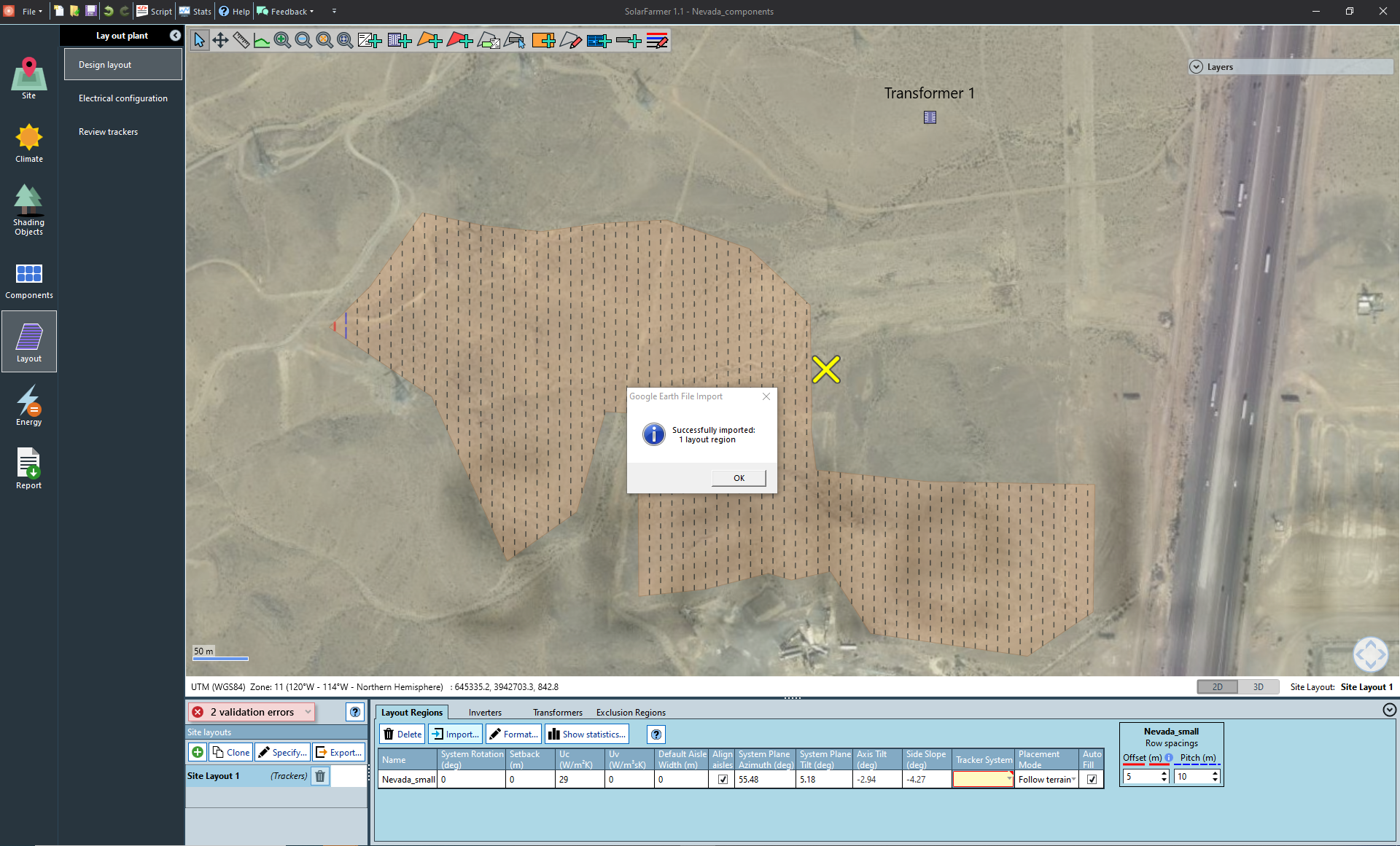 imported layout region