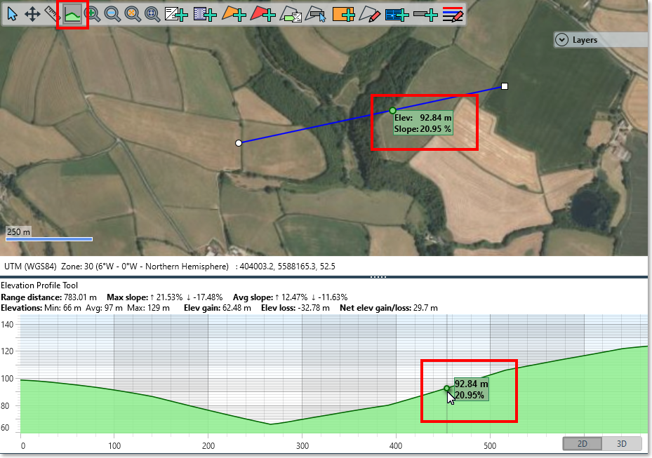 Elevation Profile Tool showing hovered point