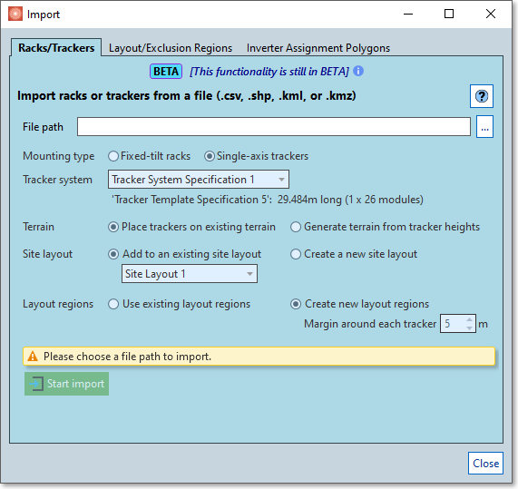 Import dialog