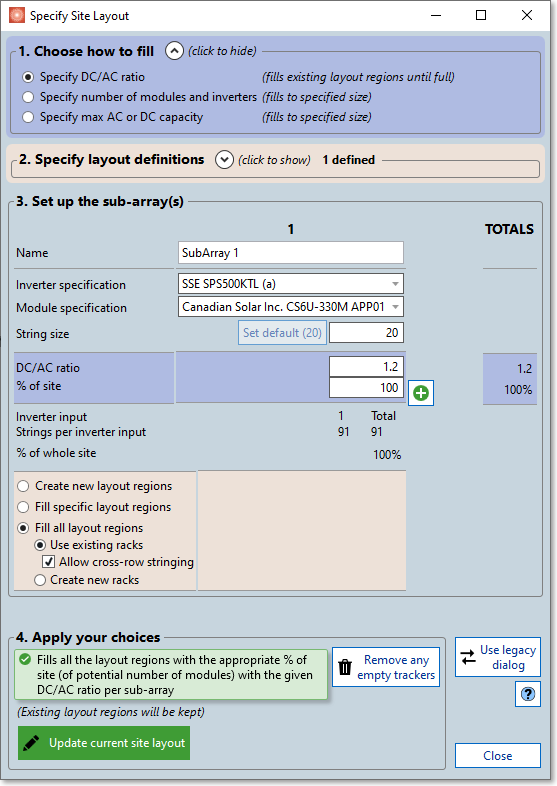 Initial Specify Site Dialog