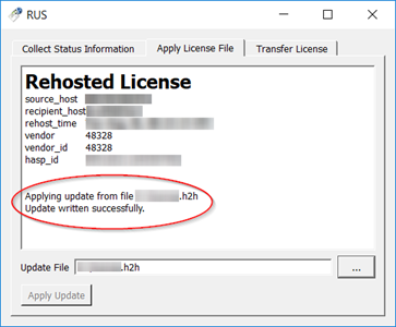 R U S Apply License File Tab Success
