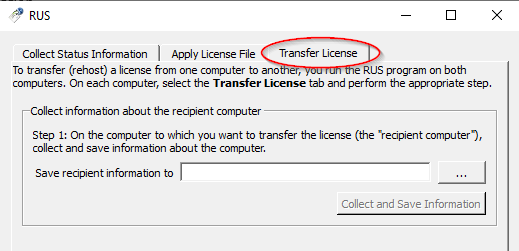 R U S Transfer License Tab